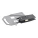 A metal bracket with a black rectangular switch on it.