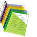 A close-up of a colorful Avery mini binder pocket.