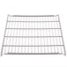 A close-up of a Metro Erecta chrome wire shelf grid.