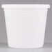 A translucent round white plastic deli container with a lid.