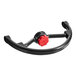 A black and red metal object with a red knob.