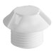 A close up of a white plastic Ice-O-Matic drain filter cap with a hole.