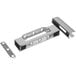 A close-up of a Component Hardware Edgemount hinge in stainless steel.