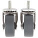 A pair of Manitowoc stem casters with rubber wheels and screws.