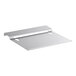 A silver metal shelf with a small hole.