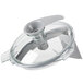 A stainless steel bowl with a metal handle.