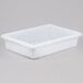 A white Rubbermaid polyethylene food storage box with a lid.