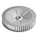 A metal blower wheel for use in commercial kitchen equipment.