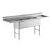 A stainless steel Advance Tabco commercial sink with three compartments and two drainboards.