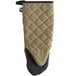 A brown San Jamar Best Grip puppet style oven mitt with white stitching.