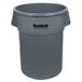 A gray Continental Huskee 55 gallon round plastic trash can.