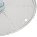 A white plastic circular disc with a blue stripe.