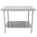 An Advance Tabco stainless steel work table with an undershelf.