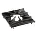 A black cast iron stove top grate with a square shape and raised supports.