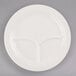 A white plate with three sections.