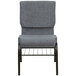 A gray Flash Furniture church chair with a metal frame.