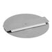 A circular metal tank lid with a white handle.