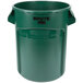 A green Rubbermaid Brute 20 gallon round plastic trash can.