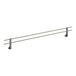 A white metal Cambro shelf rail with two metal rods.