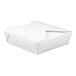 A white Fold-Pak Bio-Pak take-out box with a lid open on a white surface.