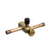 A Kolpak brass and black manual shutoff valve with two copper pipes.