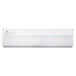 A white Ledu under-cabinet fluorescent fixture with a rectangular shape and switches.