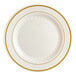 A white plate with a gold border.