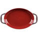 A red oval Libbey Coos Bay stoneware dish with two handles.