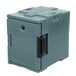 A grey plastic Cambro food pan carrier with a black handle.