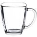 A clear glass Libbey warm beverage mug with a handle.