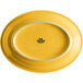 A yellow Tuxton oval china platter with a white border.