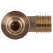 A close-up of a brass threaded pipe fitting with a nut.