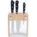 A Mercer Culinary Renaissance knife block with three knives and a knife in a wooden case.