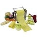 A Bron Coucke stainless steel cutter with sliced vegetables and pasta.