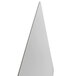 A stainless steel triangular splash guard for a hand sink.