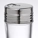 A clear glass American Metalcraft cheese shaker with a stainless steel lid.