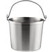 A silver metal Vollrath utility bucket with a handle.