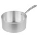 A silver aluminum Vollrath sauce pan with a handle.