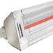 A close-up of a red and white light with a red strip.
