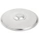 A close-up of a silver Vollrath pot/pan lid.