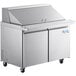 An Avantco stainless steel refrigerated sandwich prep table with two doors.