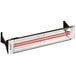 A Schwank black outdoor patio heater with red lights.