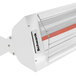 A close-up of a white Schwank electric patio heater lamp.