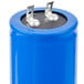 a blue capacitor with metal clips