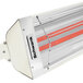 A white and red Schwank 2 stage electric outdoor patio heater with a red light.