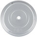 A silver Cambro low profile plate cover with a white circle in it.