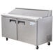 An Avantco stainless steel refrigerated sandwich prep table with two doors.