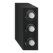 A black rectangular Vollrath countertop cup dispenser cabinet with three white knobs.