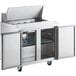 An Avantco stainless steel refrigerated sandwich prep table with two doors.