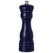 A Fletchers' Mill Federal cobalt wooden pepper mill with a silver top and handle.